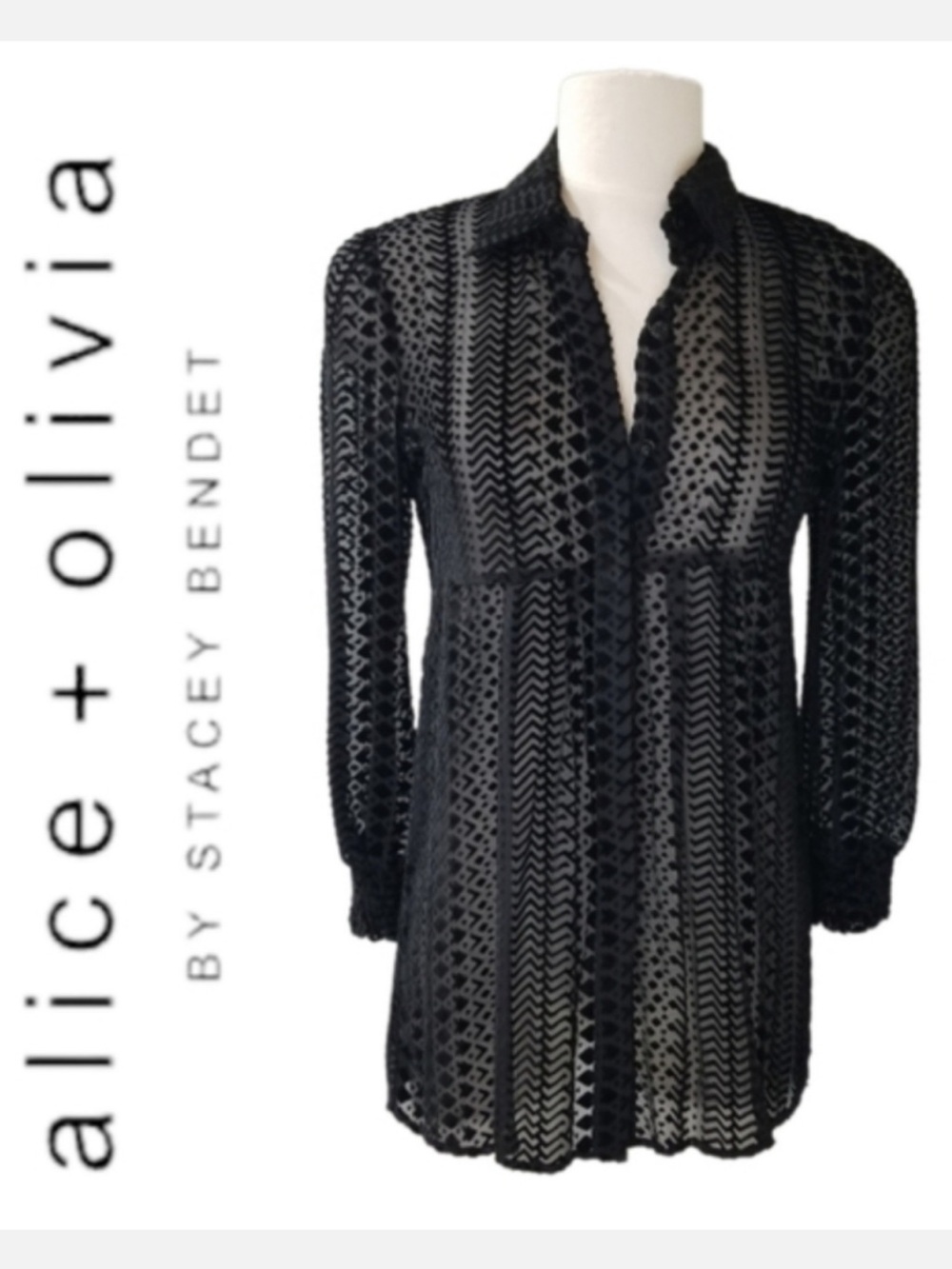 Alice + Olivia Velvet Burnout Button-down Babydoll  Blouse Sz XS
